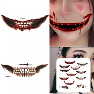 [Hunhud] Multiple Patterns Tattoo Transfer Halloween Temporary Skull Mouth Scary Tattoo Decorating Appearance for Face