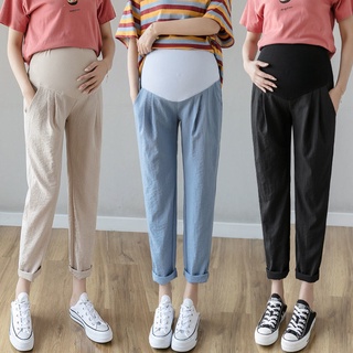 Pantalones de mujer embarazada para el desgaste exterior moda Casual algodón y lino para las mamás pantalones de verano para mujeres embarazadas pantalones delgados de elevación del vientre ropa de verano para mujeres embarazadas (1)