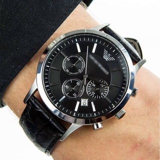 [original] armani classic cronógrafo negro dial cuero original hombres reloj jam tangan (3)