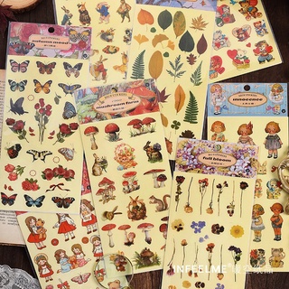 1 Sheet Waterproof PET Retro Vintage Flower Animal Scrapbook Decorative Stickers