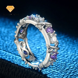 Anillo de plata de ley cruz de diamante completo púrpura banda anillo para mujeres niña promesa anillo circón joyería 5-10 (5)