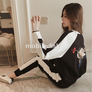 Leisure Casual Suits Female Round collar Sweater Straight Loose Pants