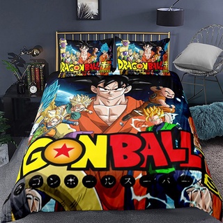 Dragon Ball 3 en 1 juego de sábanas individuales de doble tamaño de la sábana de cama Anime Son Goku dormitorio cómodo lavable funda de almohada conjunto