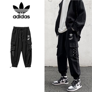Adidas pantalones de Jogging para hombre suelto Casual Hip-hop Multi bolsillo negro pantalones deportivos