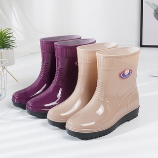 Antideslizante e impermeable zapatos botas de lluvia botas de lluvia botas de goma botas de agua botas de agua de las mujeres de corte bajo tubo corto medio (1)