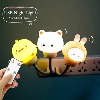 (Listo New-TRE) Mini Lámpara De Noche LED De Dibujos Animados Animal Flexible USB Dormitorio Para Niños