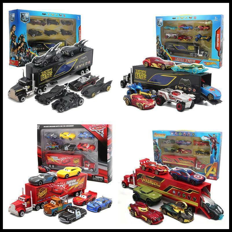 juego de juguetes para coche de disney pixar y batman y vengadores, juguetes de regalo para niños+caja