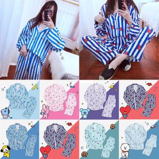 KPOP BTS BT21 de dibujos animados lindo pijamas de 2 piezas de manga larga ropa de hogar ropa de dormir ropa de noche (1)