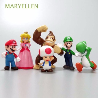 MARYELLEN Cartoon Action Figurine Cute Super Mario Bros Figure Toys Statue Kids Toys Mushroom Peach Anime Model Mario Model Toys