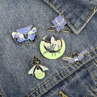 hifulewu 5Pcs Brooch Pin Luminous Enamel Alloy Butterfly Moth Moon Brooch Lapel Badge for Clothes