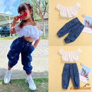Conjunto de pantalones cortos de Manga corta con hombros descubiertos para mujer color sólido/pantalones vaqueros con bolsillos (1)