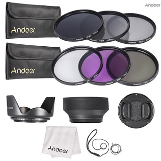 Andoer - Kit de filtro de lente de 67 mm UV+CPL+FLD+ND (ND2 ND4 ND8) con bolsa de transporte, tapa de lente, soporte para tapa de lente, tulipán y capucha de goma para lentes, paño de limpieza