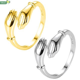 Emilee 2 pzs anillo de abrazo para parejas/joyería de amor ajustable/bandas de bodas/regalos de oro plateado/dedo abierto