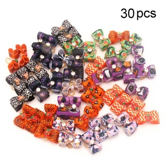 ST 30 Pcs Halloween Colorful Dog Cute Bow Ties Hair Clip Flower Puppy Headdress Bow Hairpin Pet Accessories for Small Medium Dogs Beautiful Pet Grooming Supplies