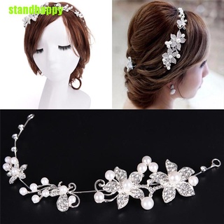 Standhappy - diadema de perlas con pedrería de cristal, plata, boda, fiesta, diadema, novia