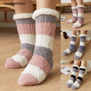 [twofashion] calcetines de lana de punto grueso de invierno forrados calcetines de interior de las mujeres caliente pelusa zapatilla calcetín nuevo [twofashion]