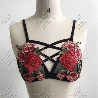 Mujeres Sexy encaje bordado apliques Floral lencería Bralette Bustier chaleco