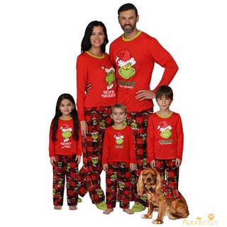Pft7-navidad padre niño pijamas conjunto, manga larga cuello redondo Tops cintura elástica pantalones largos impresos para adultos niños