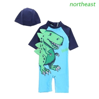 noreste anti-uv traje de baño con dinosaurio impreso verde natación gorra de manga corta de secado rápido niños bebé niños mono jersey de buceo