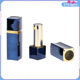 2 tubos de lápiz labial vacíos cuadrados azules recargables para botellas de brillo de labios
