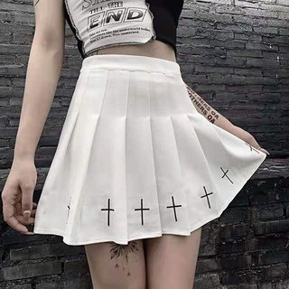 duingjin color sólido cintura alta cruz impresión plisada mujeres mini falda streetwear para citas (3)