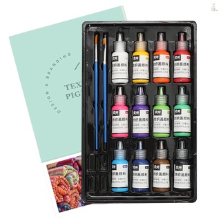 De 12 colores de pintura de tela lavable pintura acrílica No tóxica con 2 pinceles 18 ml/botella para tela textil ropa lona (1)