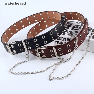 (waterheaed) cinturón de cadena punk ajustable negro doble/único ojal cuero hebilla cinturón en venta