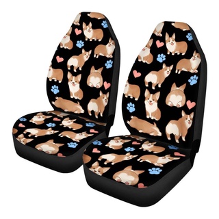 2pcs/Set Car Seat Cover Cute Corgi Kitten Print Car Front Seat Cover 3d Full Auto Car Seat Covers Car Accessories