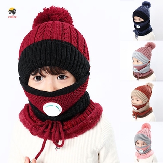 3 en 1 niños de punto bufanda sombrero protector facial conjunto con válvula de respiración invierno cálido suave para niños al aire libre (1)
