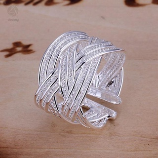 Nuevo anillo de plata de ley 925 moda tejida malla abierta anillo mujeres hombres plata joyería anillos de dedo (1)
