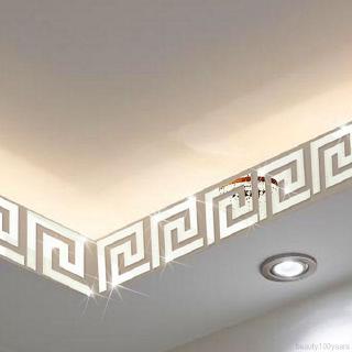 10 unids/set 3D acrílico espejo pegatinas de pared geométrica griega patrón de llave acrílico espejo DIY arte de pared decoración apliques (1)