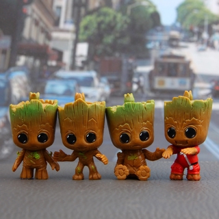4 piezas Mini Tree Man Groot muñecas juguetes guardianes de la galaxia decoración de escritorio