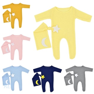 RES 2 Pcs Newborn Photography Props Clothing Baby Knit Romper Long Tail Knot Hat Set