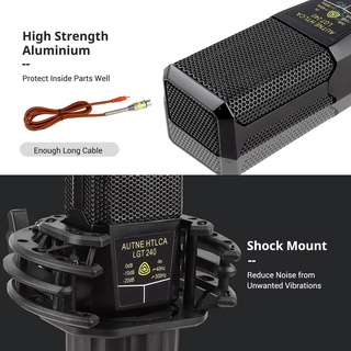 Micrófono de condensador cardioide de gran diafragma micrófono unidireccional con Cable de montaje de choque para juegos Podcasting grabación (8)