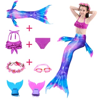 Bikini con cola de sirena para niñas traje de baño con aletas para nadar cola de sirena dividida Cosplay
