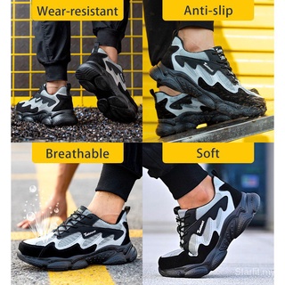 La moda de seguridad zapatos de trabajo de los hombres Anti-aplastamiento Indestructible de acero punción de punción botas a prueba de golpes ligero masculino Sofe mujeres acogedor zapatillas de deporte E7vz (2)
