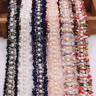 SUHE 1 yarda de tela de nailon de oro perla con cuentas de encaje recorte vestido de disfraz DIY artesanía bordado hecho a mano suministros de costura Vintage cinta (1)