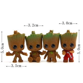 4 piezas Mini Tree Man Groot muñecas juguetes guardianes de la galaxia decoración de escritorio (6)