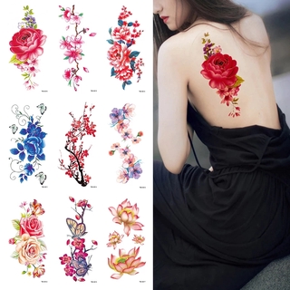 Impermeable temporal colorido 3D grande DIY flor tatuajes pegatina/moda Artificial flor brazo hombro pegatinas/verano cuerpo arte adhesivo (1)