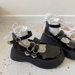 Zapatos grandes aumentado grueso japonés Retro caliente hermana negro Mary Jane lindo jk
