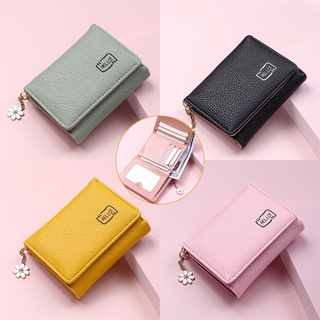 teakk moda corto cartera de cuero de la pu bolsa de dinero dos veces monedero de las mujeres lindo borla de color sólido bolsas de tarjeta de crédito/multicolor (6)