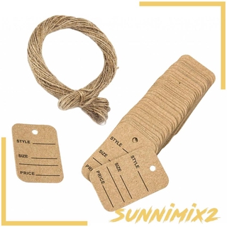 [SUNNIMIX2] paquete de 100 etiquetas de papel Kraft con cuerdas de yute, etiquetas de escritura, etiqueta de tamaño de precio (4)