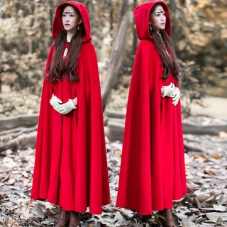 Mujer Invierno Capa Abrigo Literario Grande Rojo Mago Sombrero swing Largo tweed retro Outwear Poncho Caliente Otoño