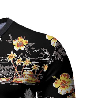 [camiseta para hombre] yts ropa de algodón de manga corta casual impreso hawaiano camisa blusa camiseta (7)