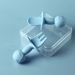 LA - juego de 2 cucharas para entrenamiento de bebé, utensilios de vajilla recién nacidos, utensilios de alimentación de silicona de grado alimenticio (5)