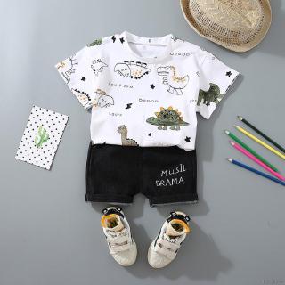 tops+pantalones cortos de verano con estampado de dinosaurios de manga corta para bebé/niños
