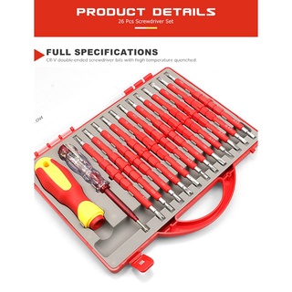 26 in 1 Insulated Screwdriver Set Precision Removable Magnetic Bits Torx Hex Slotted Phillips Household Repair Hand Tool