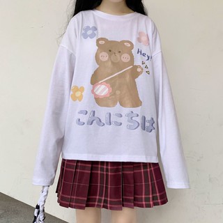 top de chicas: sudadera con estampado de oso suave y suave de manga larga para niñas/camiseta de manga larga para mujer (6)