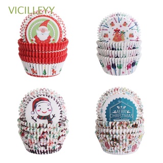 VICILLEYY 100PCS Kitchen Accessories Baking Cups Party Supplies Wrapper Paper Christmas Cake Cup Cake Decorating Tools Santa Claus Cupcake Bakery Liner Muffin Boxes
