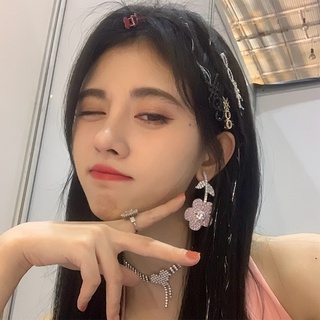 Creative Personality Ju Jing Yi Earrings Flower Pink Diamond Drop Earrings Silver Needle Cute Temperament Earrings Women (2)